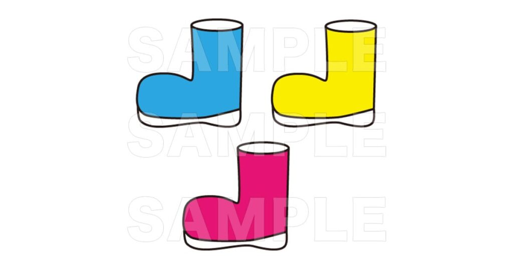 長靴(片方)(水色・黄色・ピンク)のイラスト